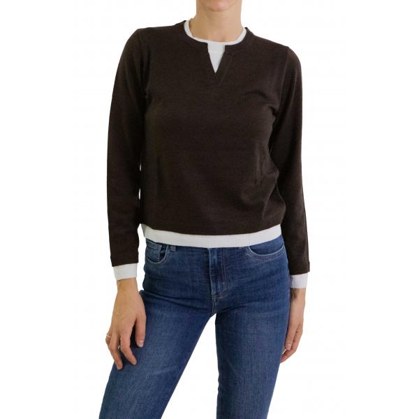 Maglione girocollo bicolore 